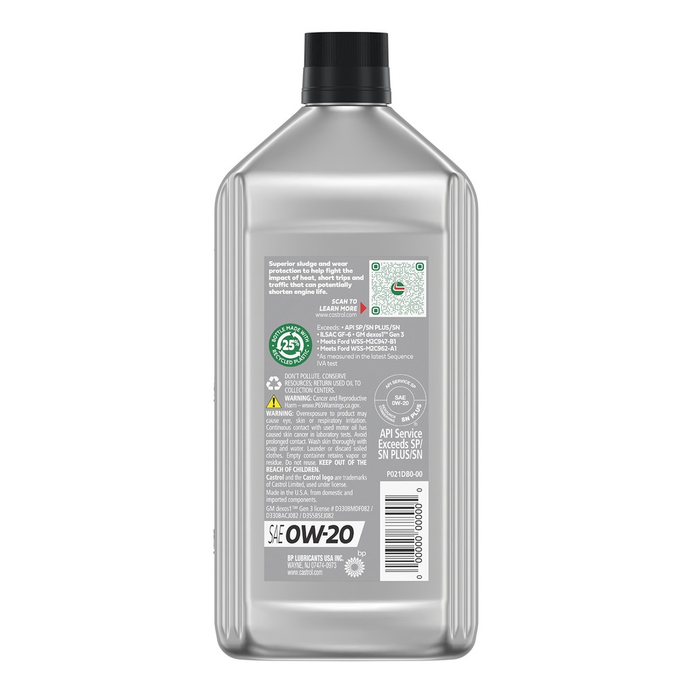 Castrol GTX Full Synthetic 0W20 Motor Oil, 1 Quart - 15E728 