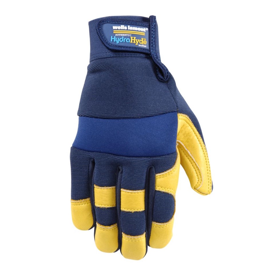 Wells Lamont HydraHyde Hybrid Leather Palm Work Gloves, Blue