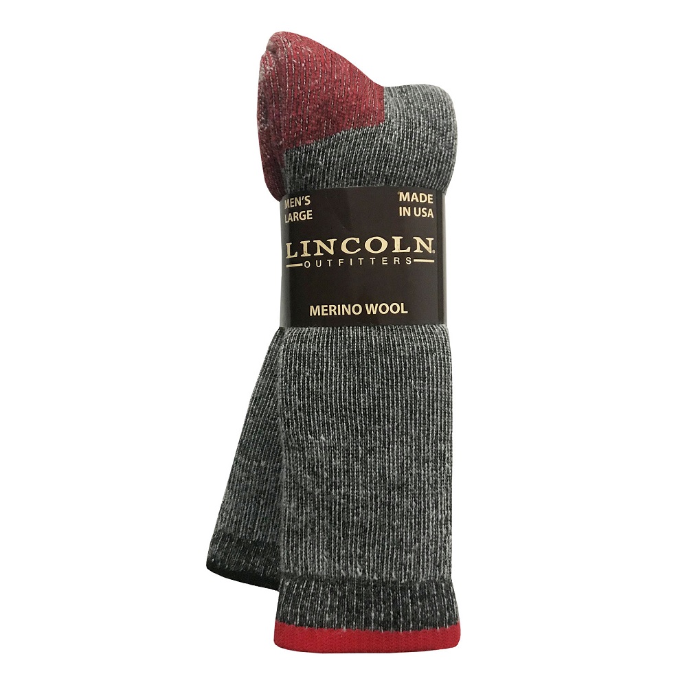 Lincoln Outfitters Men's Merino Wool Blend Work Sock 2 Pack Black