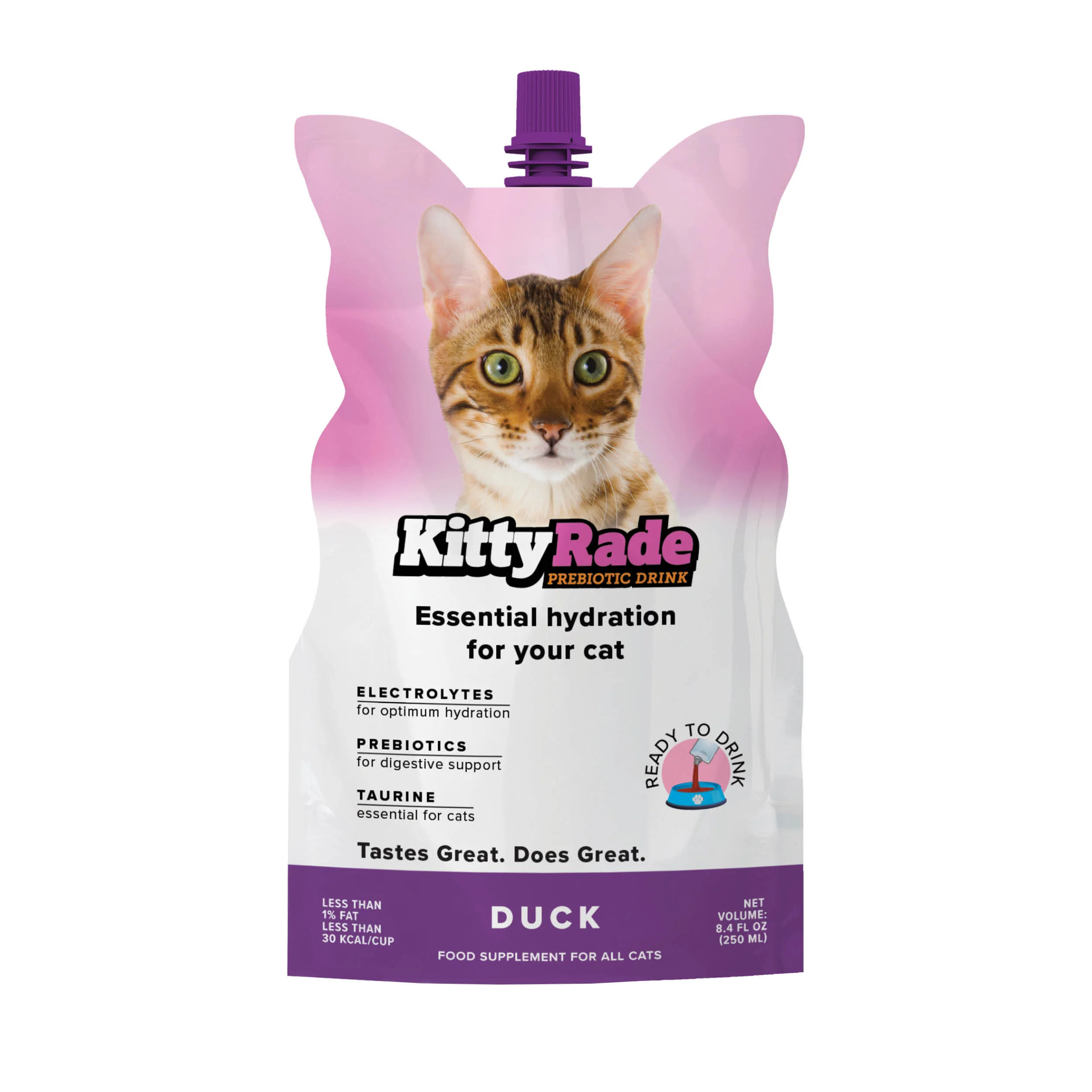 KittyRade Prebiotic Drink for Cats, 8.4 fl oz Pouch, Duck Flavor