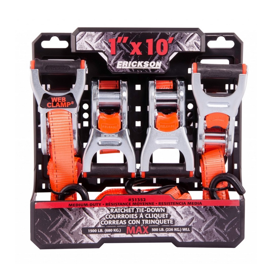 Erickson Mfg. 1\" x 10' Ratcheting TieDown with  Clamp 1500lb