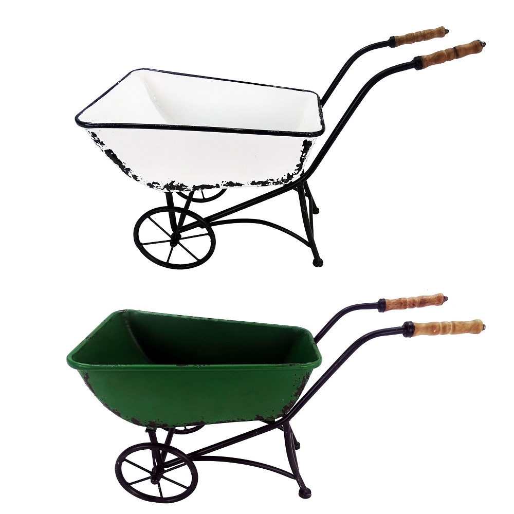 Alpine Assorted Metal White & Green Wheelbarrows Garden Décor YHL452A Rural King