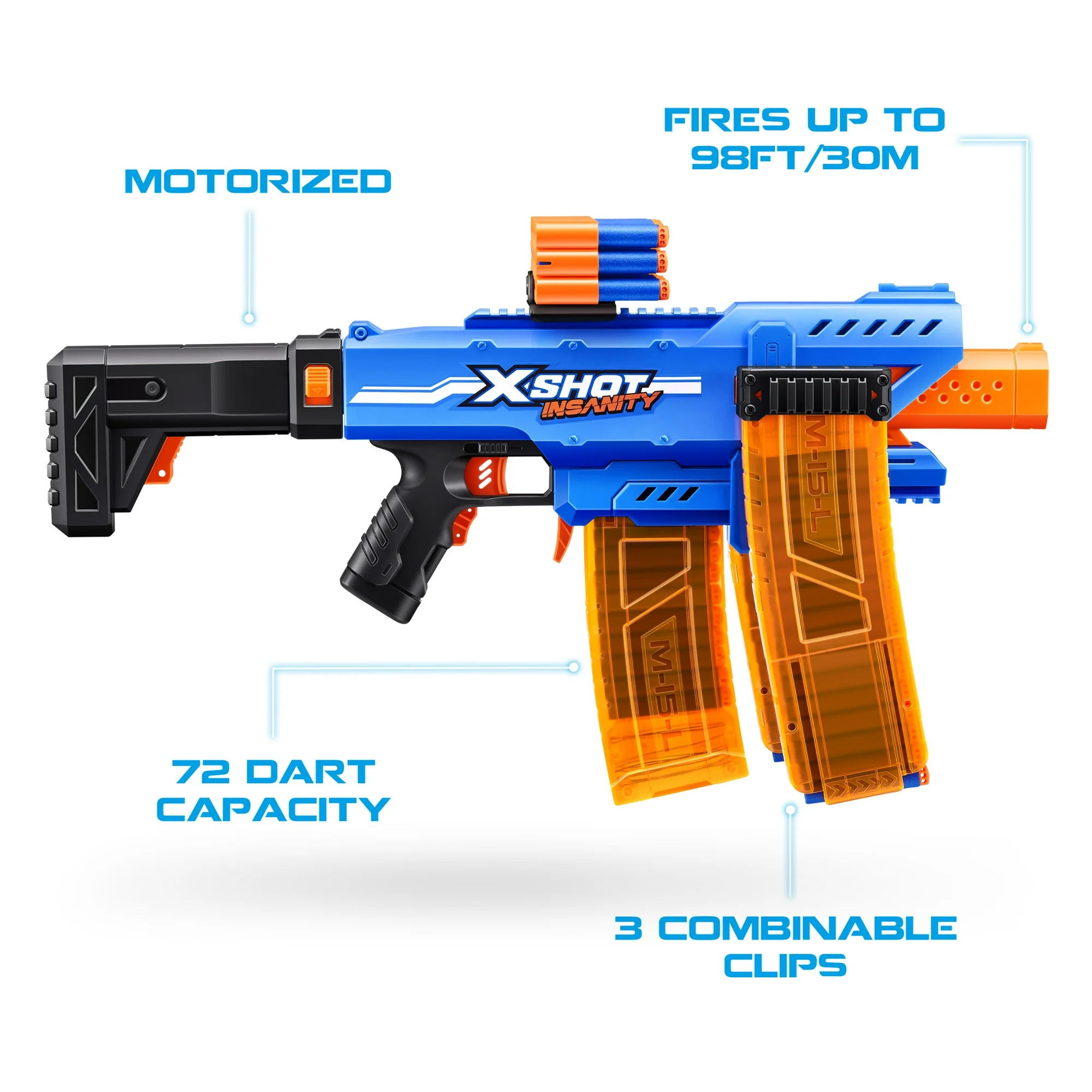 Zuru XSHOT Insanity Motorized Clip Mania Dart Blaster with 48