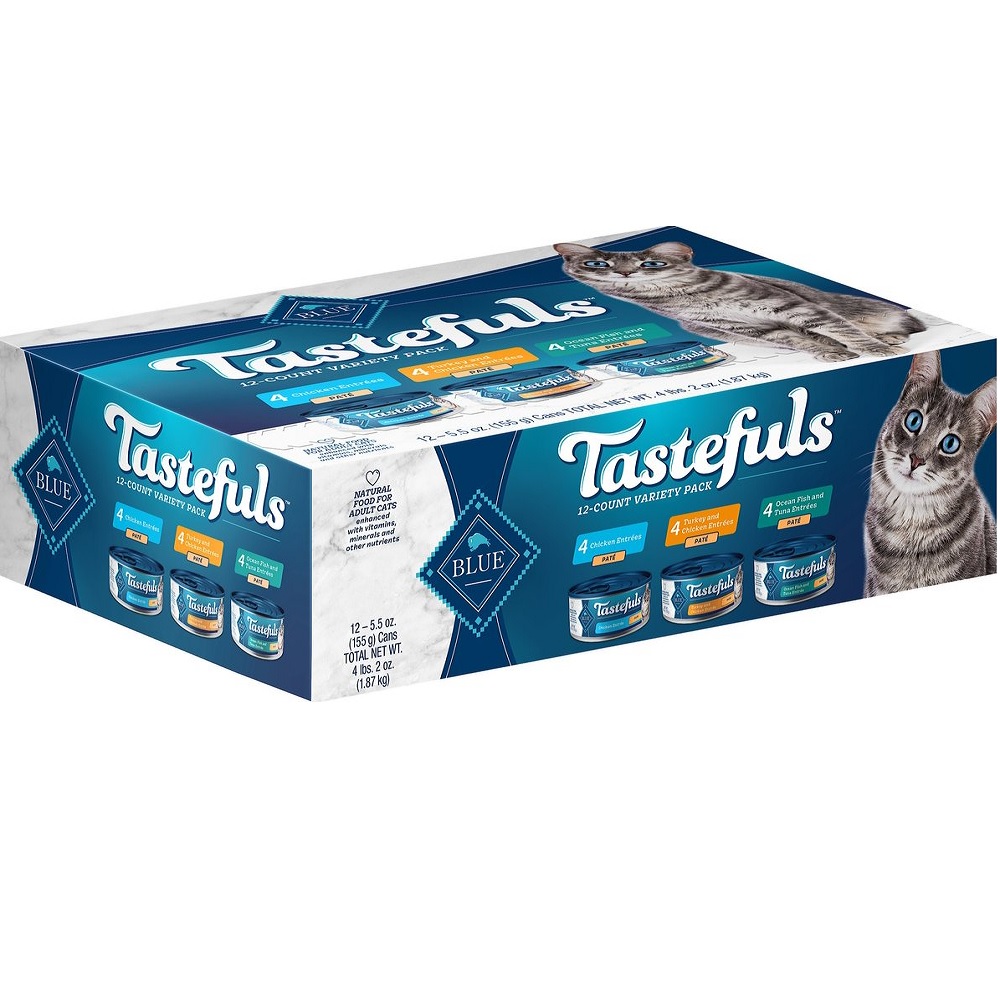 Blue Buffalo Tastefuls Pate Wet Cat Food Entrees, Variety Pack, 5.5 oz