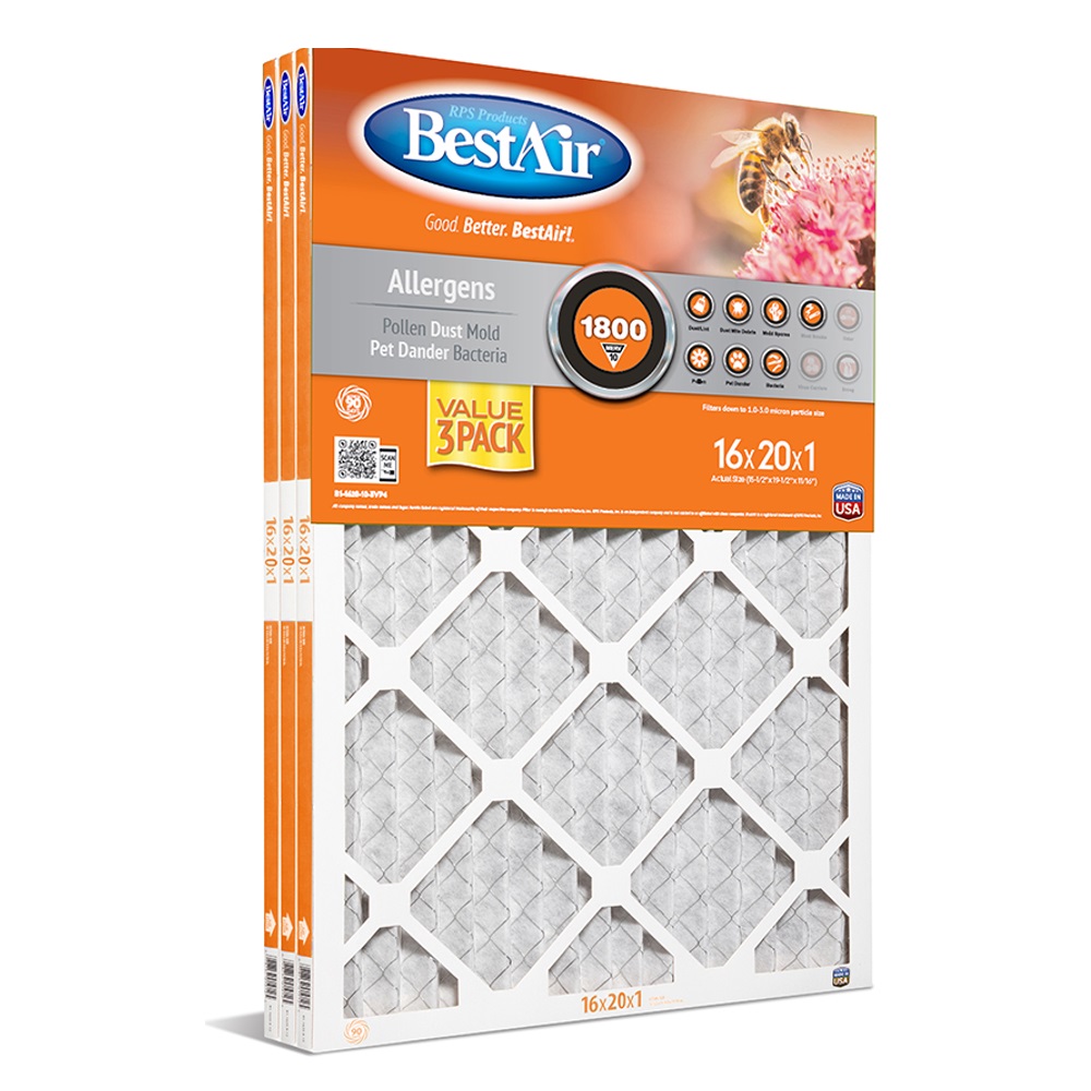 BestAir 16 x 20 x 1 Merv 10 Pleated Furnace Filter Value, 3 Pack B1