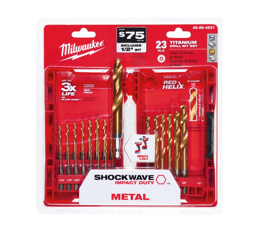 Milwaukee Titanium Nitride Shockwave Red Helix Drill Bit Kit, 23