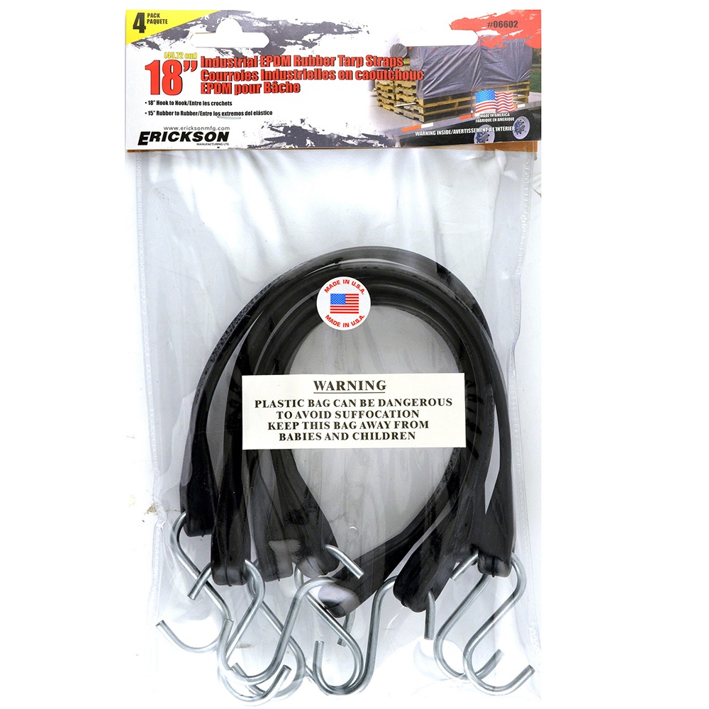 Erickson 18\" Industrial EPDM Rubber Tarp Strap, 4 Pack 06602 Rural