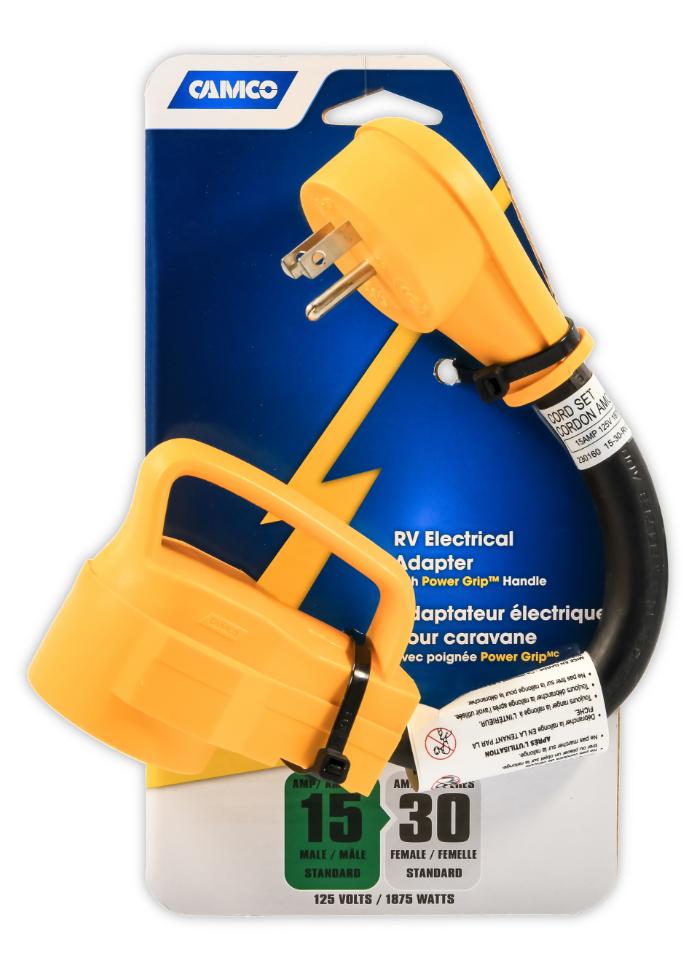 Camco® 55272 - 30A Male x 30A Female/125V/3750W 12" 3-Prong Power Grip  Dogbone Generator Adapter - CAMPERiD.com (キャムコ) Camco RV PowerGrip Dogbone 電気アダプタ ハンドル付き 55532