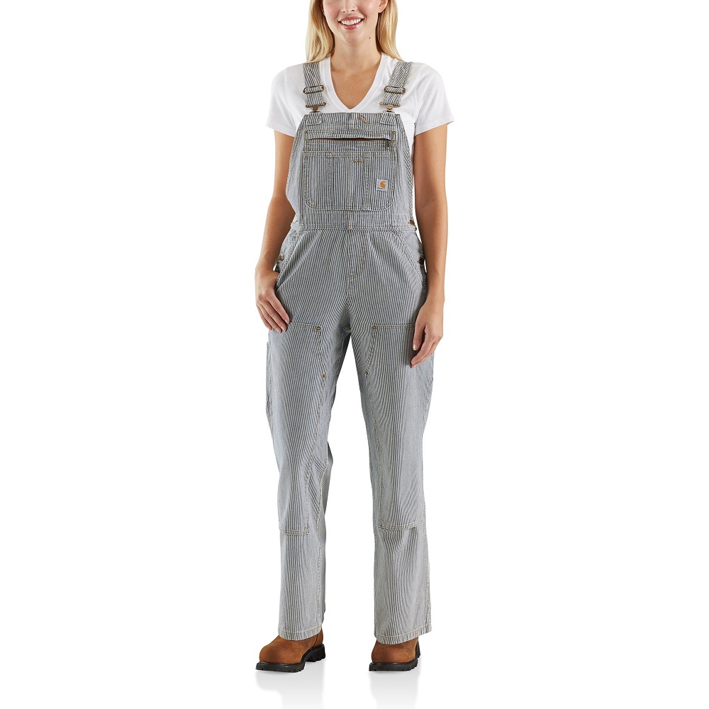 Carhartt® Women's Relaxed Fit Denim Railroad Stripe Bib Overall