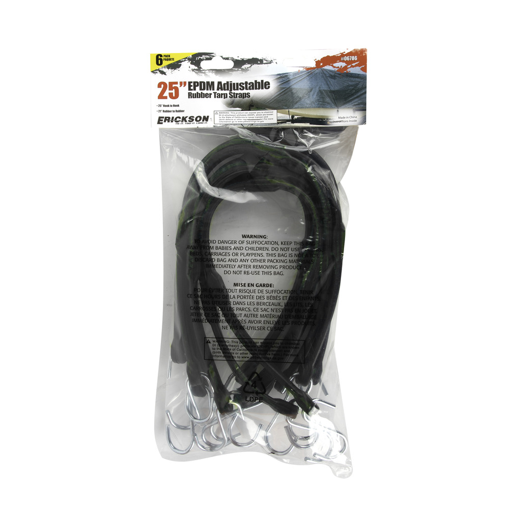 Erickson EPDM Adjustable Rubber Tarp Straps 25\", 6 Pack 06786