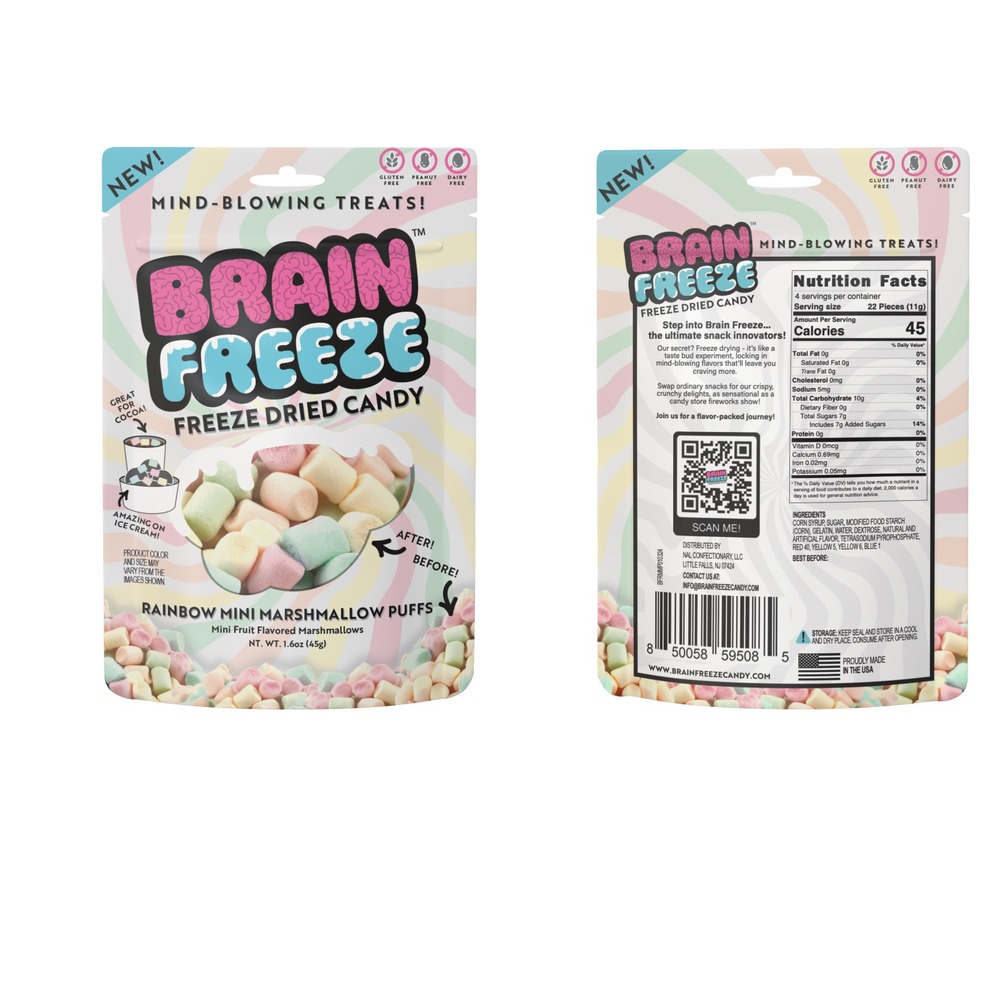 Brain Freeze Freeze Dried Candy, Rainbow Mini Marshmellow Puffs