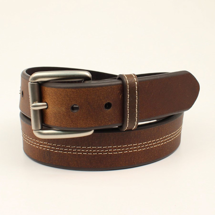 Ariat Mens Belt Brown With Contrasting Triple Stitch Center With Roller
