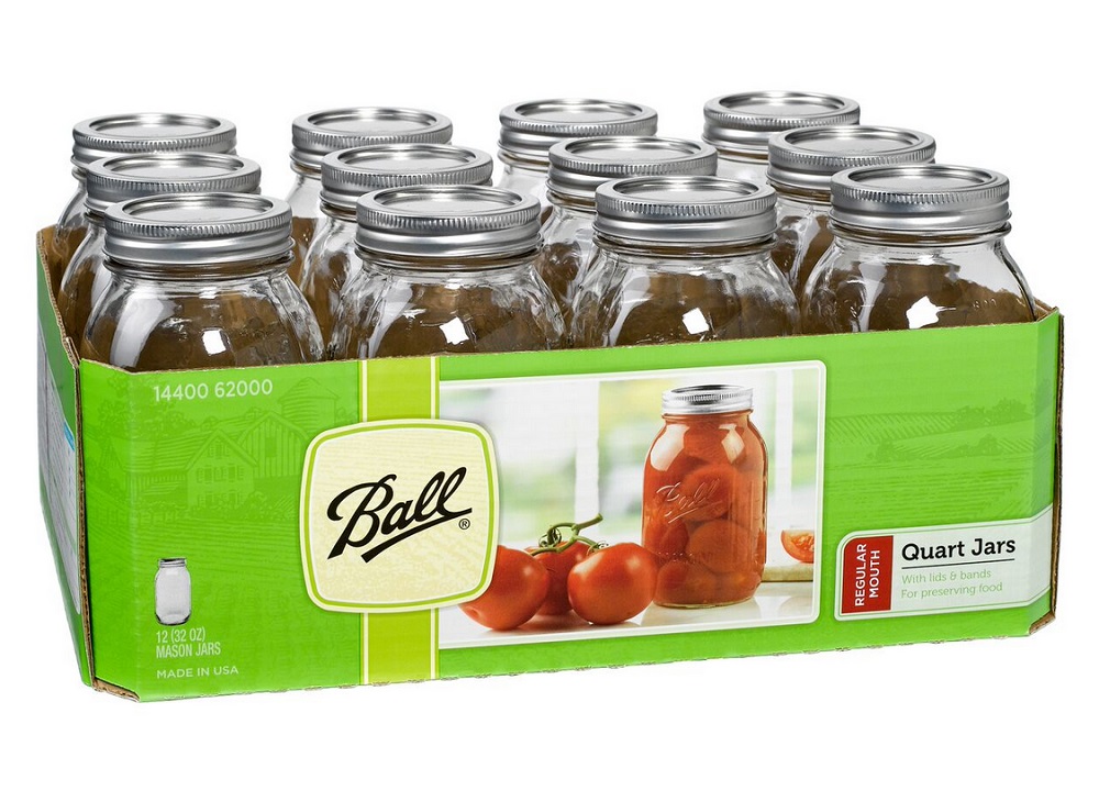 Ball Quart Size Regular Mouth 32 oz. Mason Canning Jars, 12 Pack - 62000