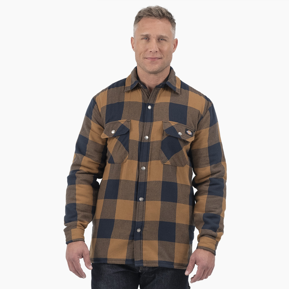 Dickies Mens Sherpa Lined Flannel Shirt Jacket w/Hydroshield, Brown