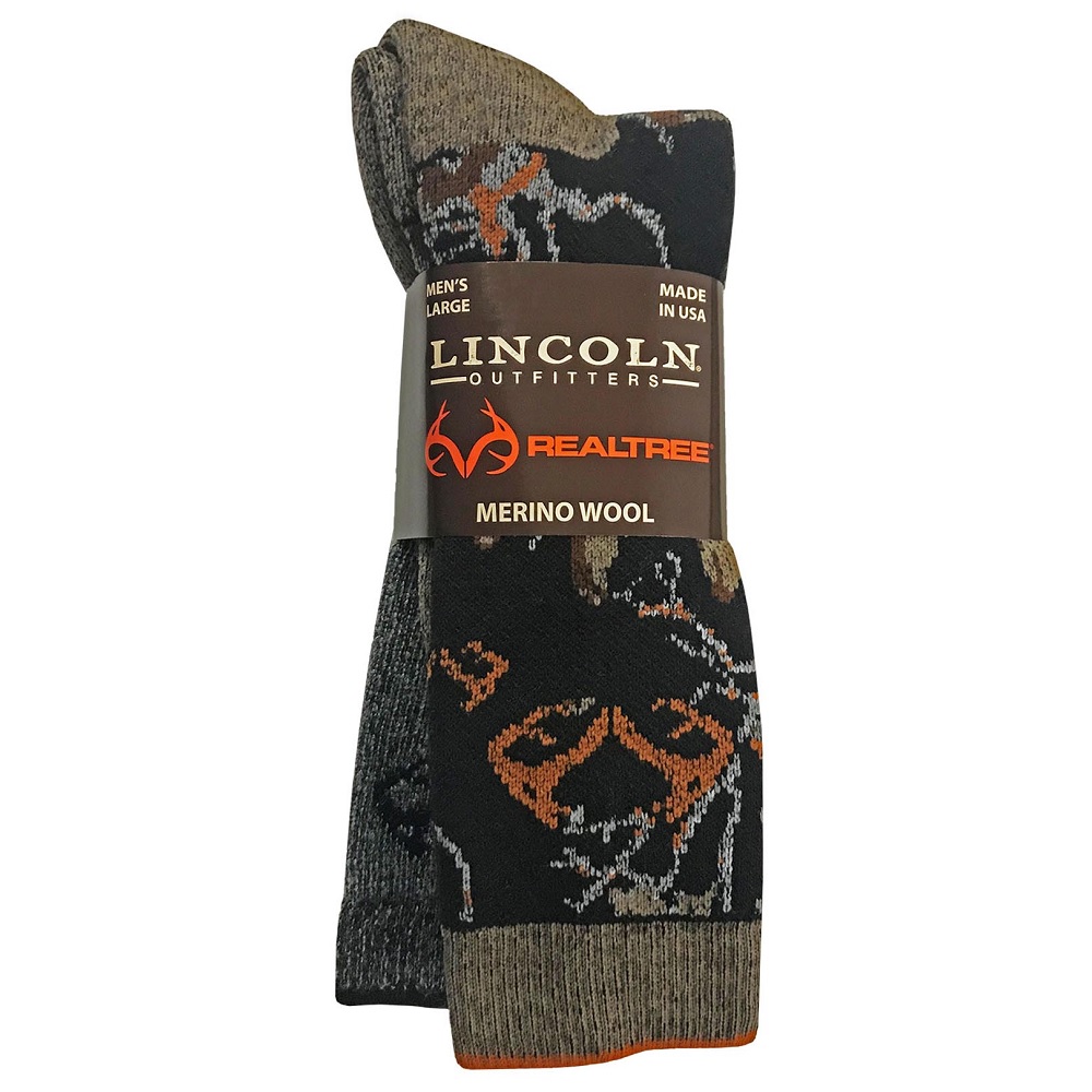 Lincoln Outfitters Men's Camo Merino Wool Blend Sock 2 Pack Camo Black