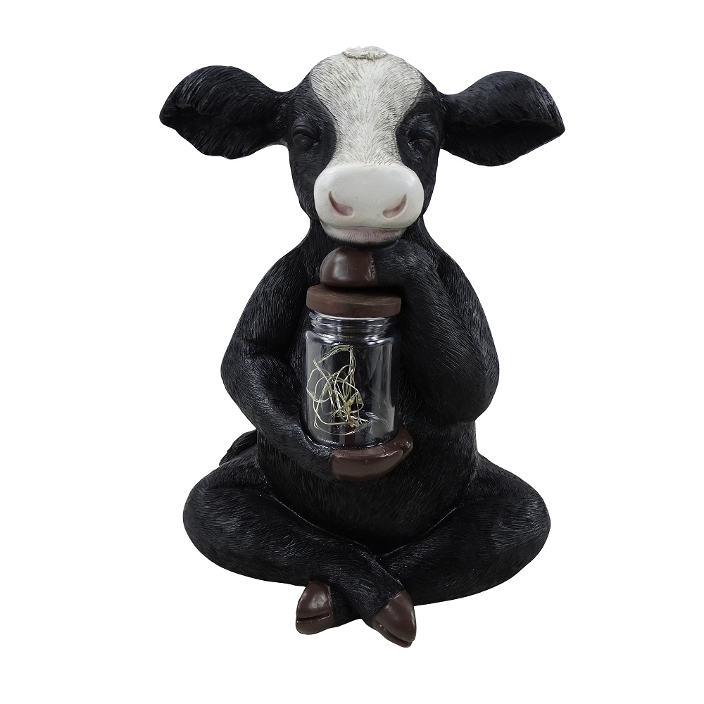 Alpine Cow Holding Solar Jar Decor with Light - WSB164SLR