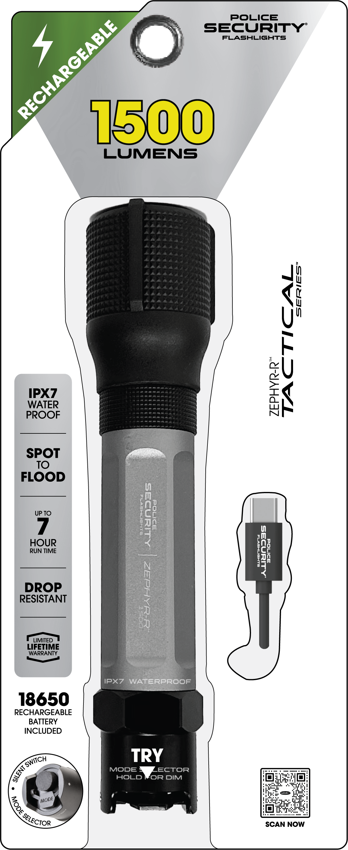 Police Security Flashlights Zephyr Rechargeable Flashlight, 1500lm - 97713 | Rural King Police Security Flashlights Zephyr Rechargeable Flashlight, 1500lm - 97713 | Rural King