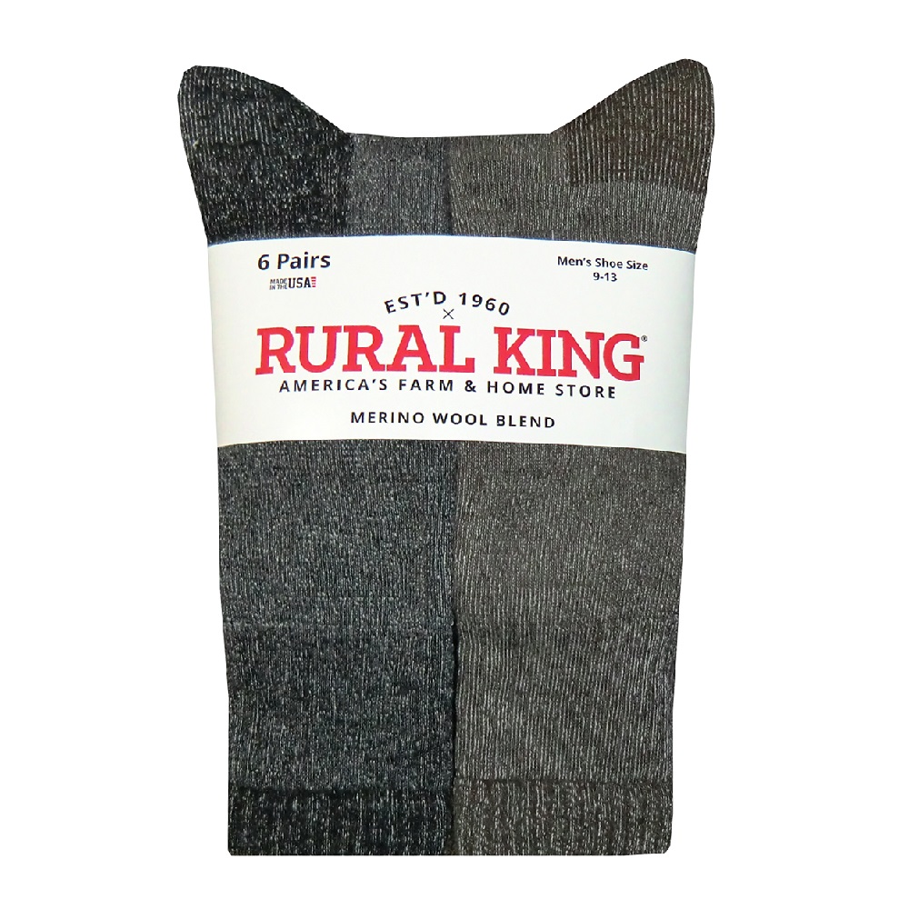 Rural King Men's Merino Wool Blend Sock, 6pack 6/72661 Rural King