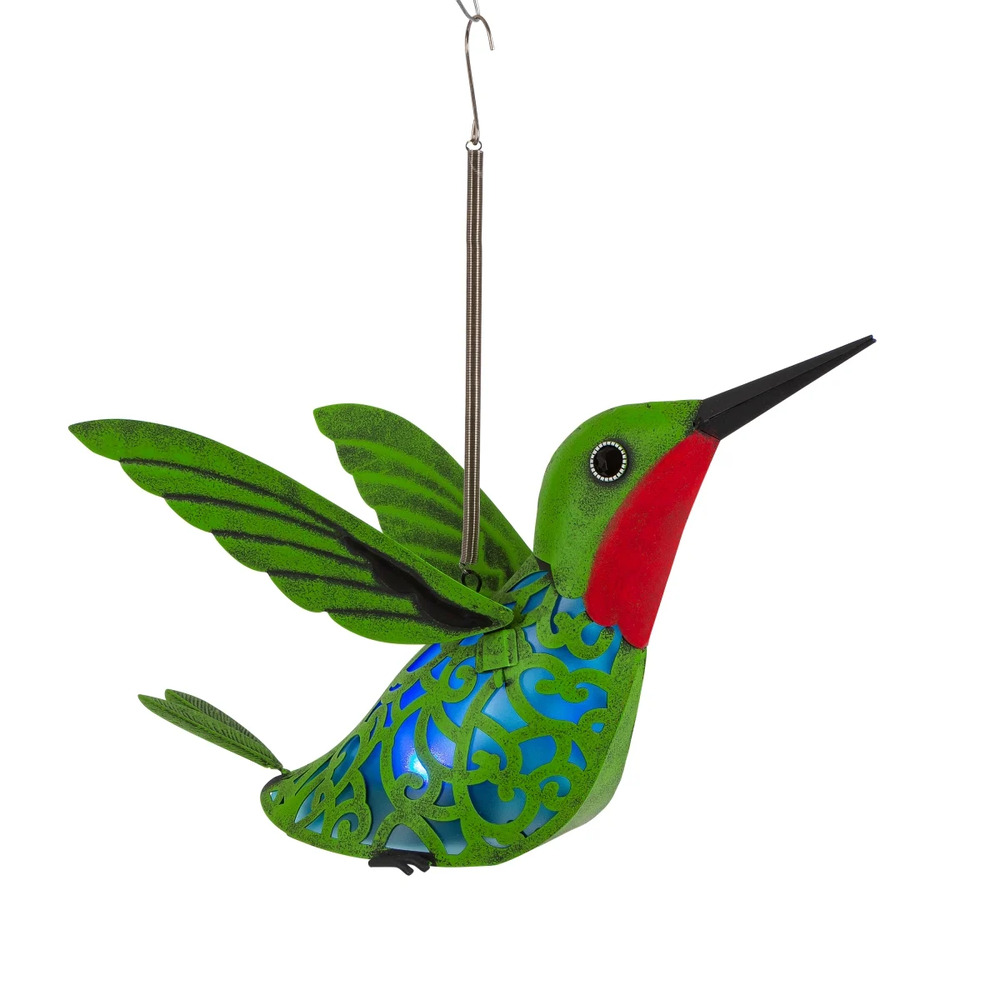 Gerson Solar Lighted Metal Hummingbird with Spring and Hook